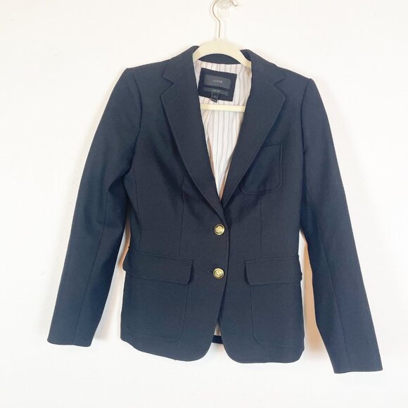 J. Crew Women's 2‎ Navy Rhodes Blazer Gold Button Italian Wool Careerwear Preppy - Picture 1 of 9